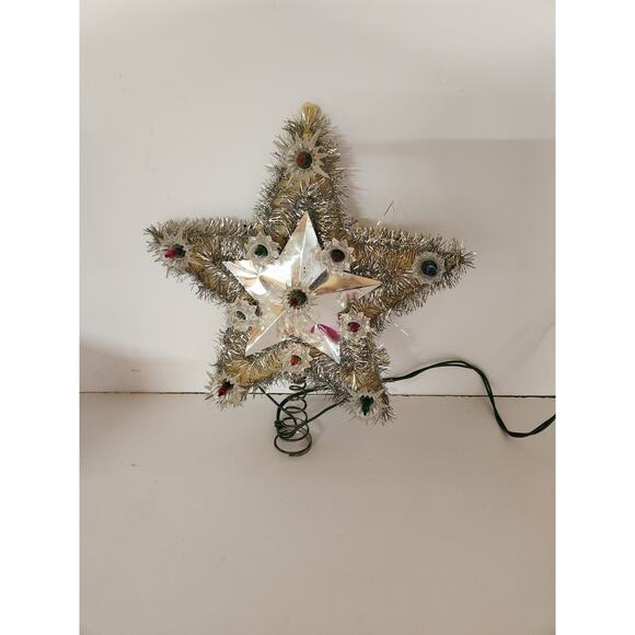 Vintage 5 Light Tree Topper silver Foil Star~ Christmas Tree Topper Boxed - Picture 4 of 6